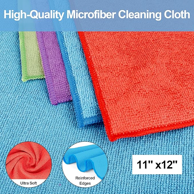 Microfiber Cleaning Cloth, 52 Pack Cleaning Rags,12" X 11" Lint Free Dish Towels Wash Cloths, Reusable Microfiber Towels for Home and Kitchen Bathroom Apartment Cleaning Supplies, Assorted