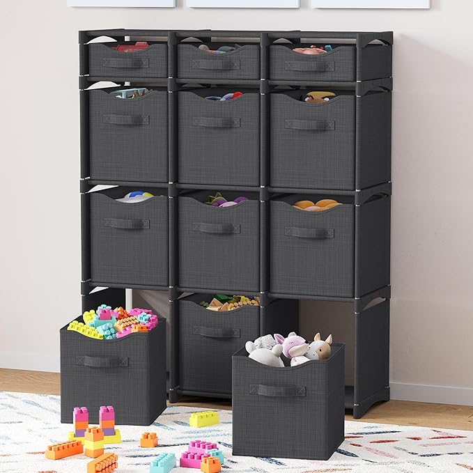 Cube Storage Organizer with Storage Bins Included - The Perfect Closet Organizers and Storage Solution. Includes 12 Storage Cubes, Great For Toy Storage, Closet Storage, Clothes Storage (Pink)