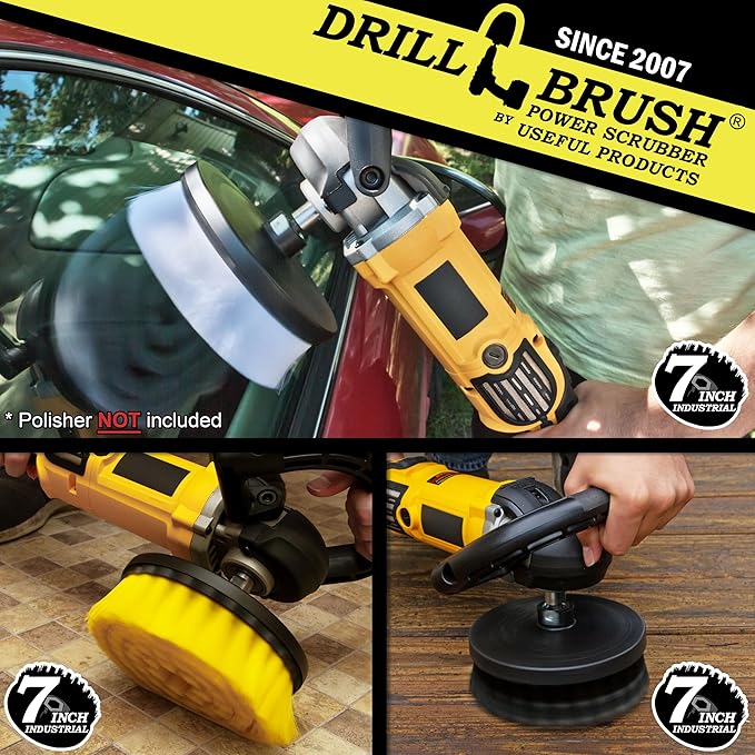7 Inch Variety Cleaning Kit for Variable Speed Polisher – Big Cleaning Brushes for Polishing Machines/Auto Buffers – Tile Cleaner – Carpet Cleaner – Concrete Cleaner – Boat