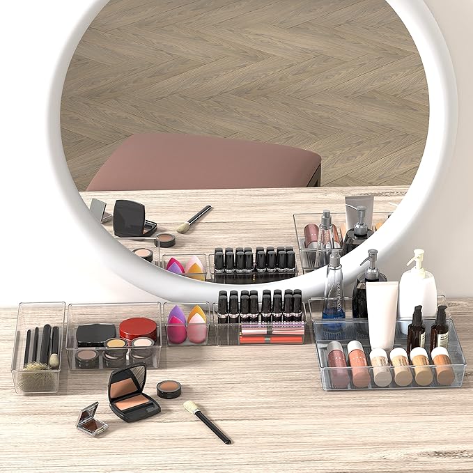 Simple Houseware 20 PCS Clear Plastic Drawer Organizers Set, 5-Size for Makeup