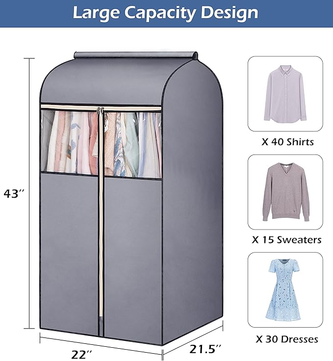 SLEEPING LAMB 43'' Garment Bags for Closet Storage with Zippers Completely Closed Wardrobe for Hanging Clothes Suits Coats Cover, 2 Packs, Grey(Hanging Rod Not Included)