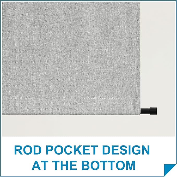 RYB HOME Linen Blended French Door Window Curtains, Room Darkening Tricia Door Shades Blinds Portable for Patio/Office/Classroom Privacy, W 26 x L 72 inch, 1 Panel, Grey