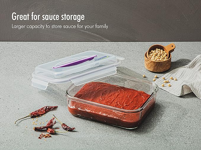 GLASSLOCK 61 Oz Glass Food Storage set of 2 – Large Capacity, Airtight & Leak-Proof, BPA Free Lid with Carry Handle, Microwave, Dishwasher, Fridge & Freezer Safe, Marinating, Sauce, Fruit Storage