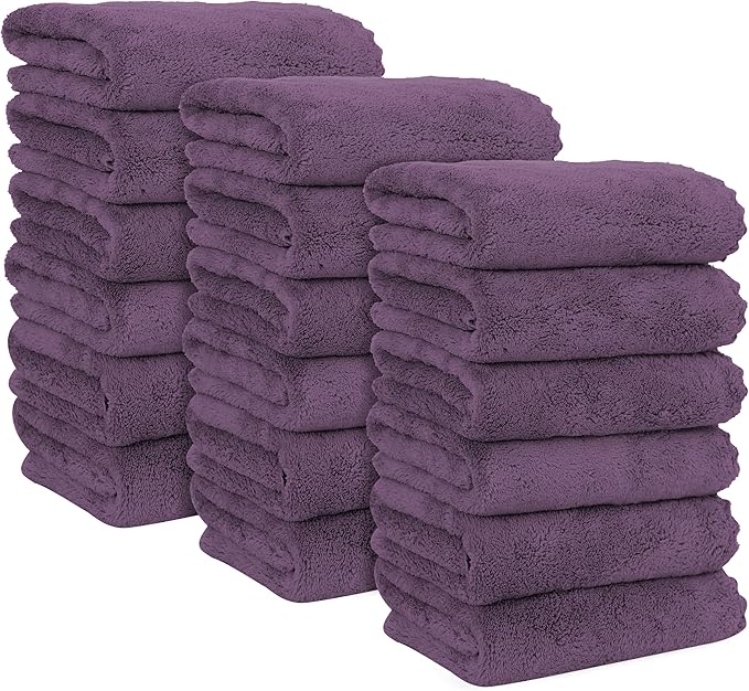 MOONQUEEN 18 Pack Premium Hand Towels - Quick Drying - Microfiber Coral Velvet Highly Absorbent Towels - Multipurpose Use as Hotel, Bathroom, Shower, Spa, Hand Towel 16 x 28 inches (Plum)