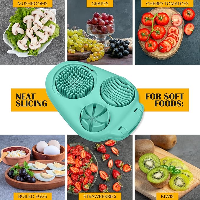 CraftyCrocodile Egg Slicer for Hard Boiled Eggs - 3 Slice Modes Egg Cutter, Heavy Duty, Stainless Steel Dicer - Kitchen Chopper Tool for Strawberry, Mushroom, Grape, Cherry Tomato - Mint Green