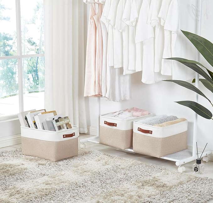 Storage Bins, Beige & White, 3 Pack