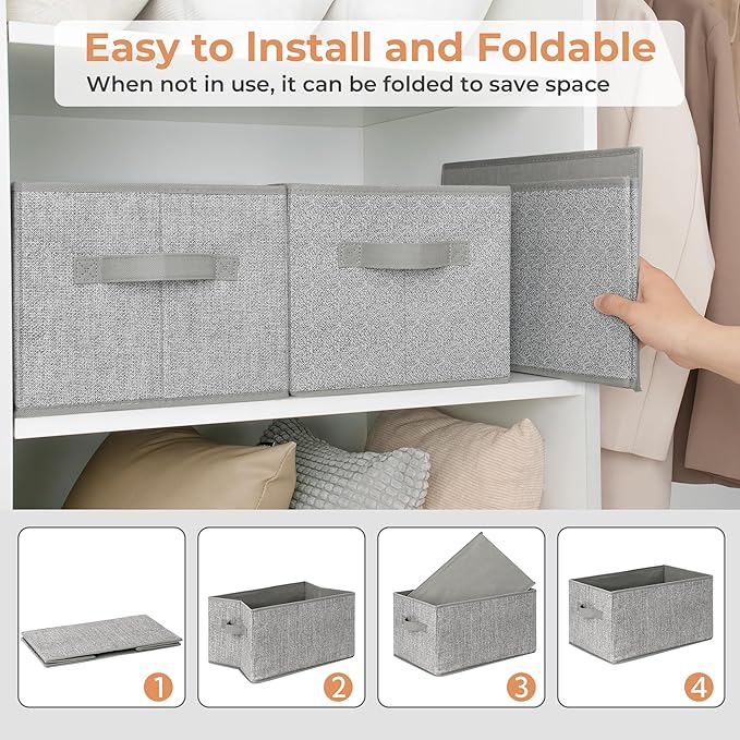 GRANNY SAYS Storage Baskets for Shelves, Closet Storage Bins with Handles, Fabric Organizers and Storage Bins, Storage Boxes for Clothes, Gray, Medium, 3-Pack