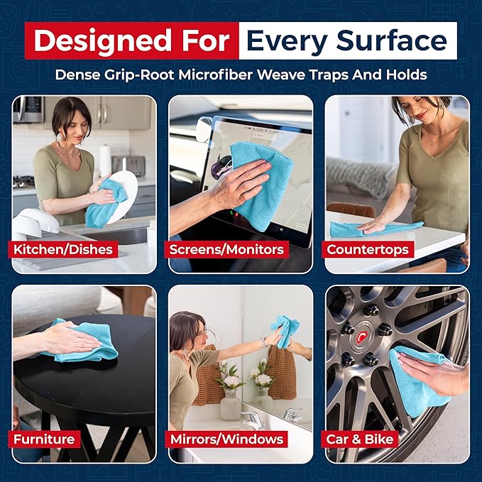 USANOOKS Microfiber Cleaning Cloth - Turq - 12Pcs (12.5x12.5 inch) High Performance - 1200 Washes