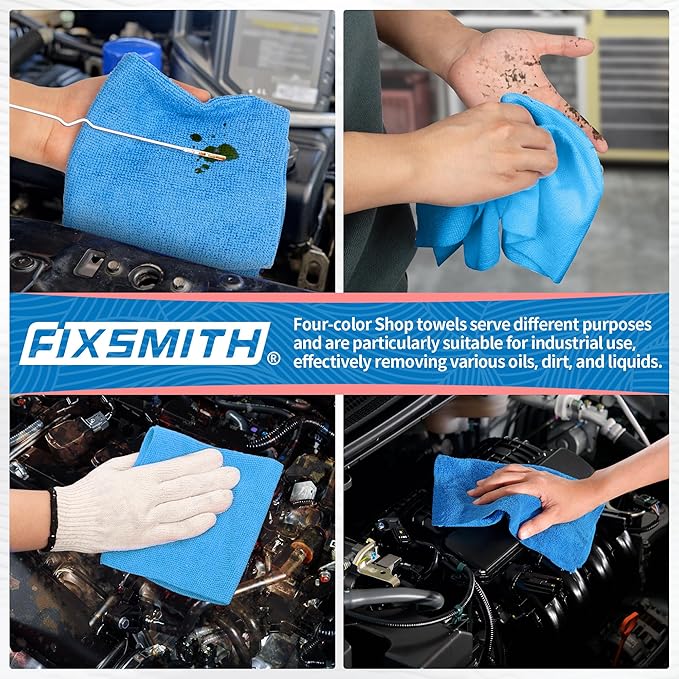 FIXSMITH Shop Towels, Microfiber Cleaning Cloth Bulk, 200 Pack Microfiber Towels for Cars, All-Purpose Absorbent Cleaning Rags, Dust Cloth for Automotive, Mechanic, Garage, Bar, 11.5 x 11.5 inch
