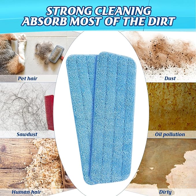 24 Pack Microfiber Mop Pad, Spray Mop Replacement Heads for Wet Dry Mops, Machine Washable Reusable Household Replacement Pads for Hardwood and Hard Surface Floor Cleaning and Scrubbing