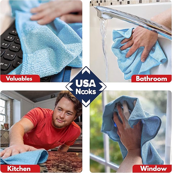 USANOOKS Microfiber Cleaning Cloth - Turq - 12Pcs (12.5x12.5 inch) High Performance - 1200 Washes