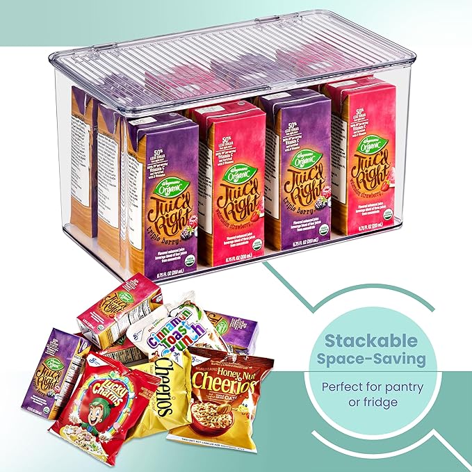 Sorbus Durable Plastic Storage Bins with Lids- Stackable Refrigerator Organizer Bins- MultiPurpose & Versatile- Lightweight Pantry Organizer- Perfect Cabinet Organizers and Storage for Kitchen- 2 Pack