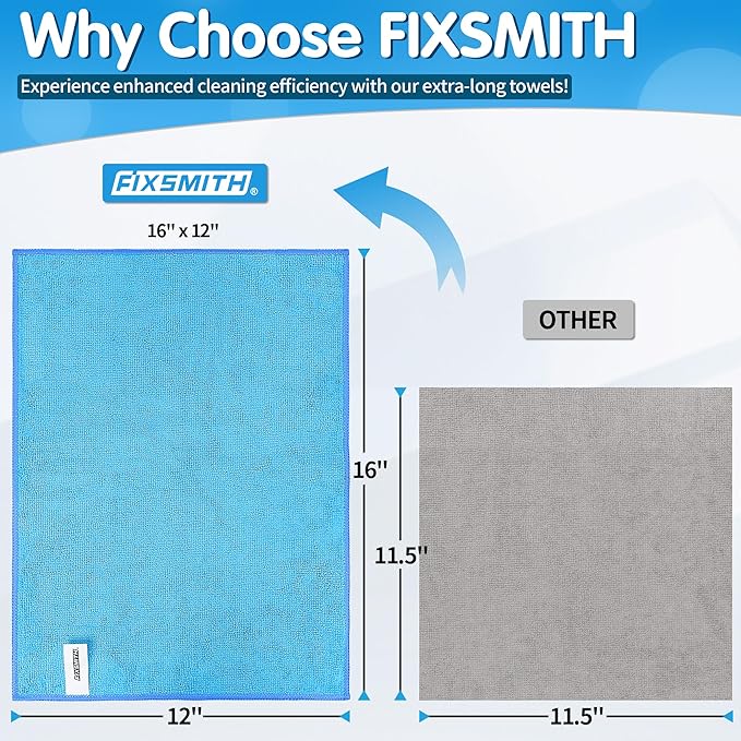 FIXSMITH Blue Microfiber Cleaning Cloth -Pack of 8, Highly Absorbent Cleaning Rags, 16"X12" All Purpose Cleaning Towels for Housekeeping, Kitchen, Car, Lint Free and Reusable Microfiber Towels