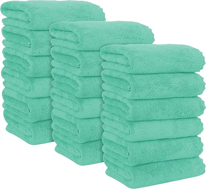 MOONQUEEN 18 Pack Premium Hand Towels - Quick Drying - Microfiber Coral Velvet Highly Absorbent Towels - Multipurpose Use as Hotel, Bathroom, Shower, Spa, Hand Towel 16 x 28 inches (Aqua Green)