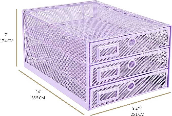 Annova Desk Organizer Wire Mesh 3 Tier Sliding Drawers Paper Sorter/Multifunctional/Premium Solid Construction for Letters, Documents, Mail, Files