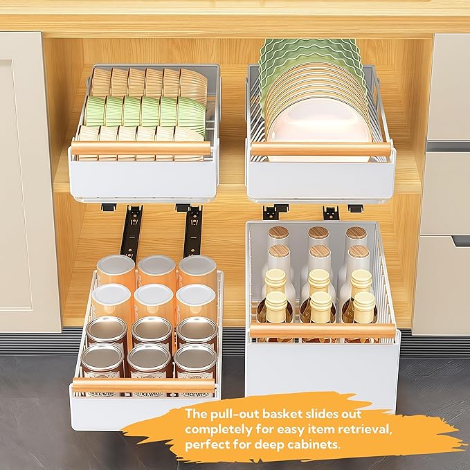 Pull Out Cabinet Organizer, Pull Out Basket Drawers for Cabinets, Slide Out Basket Drawers for Kitchen Cabinets, Cabinet Pull Out Shelves, Under Sink Organizer for Kitchen (Storage Rack Extra-Large)