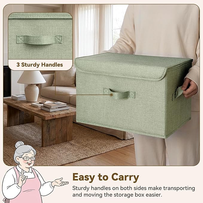 GRANNY SAYS Storage Bins with Lids, Decorative Storage Boxes, Clothes Stoarge Bins, Shelf Baskets, Closet Storage Bins for Clothing, Collapsible Storage and Organization, Sage Green, Large, 2-Pack