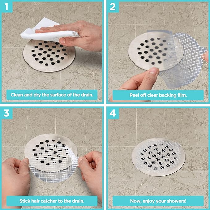 100 Pack Disposable Shower Drain Hair Catcher Mesh Stickers - Peel & Stick Drain Strainers to Prevent Clogs, Strong Waterproof Adhesive
