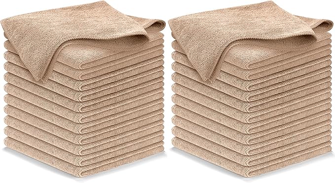 USANOOKS Microfiber Cleaning Cloth - Beige - 24Pcs (12.5x12.5 inch) High Performance - 1200 Washes
