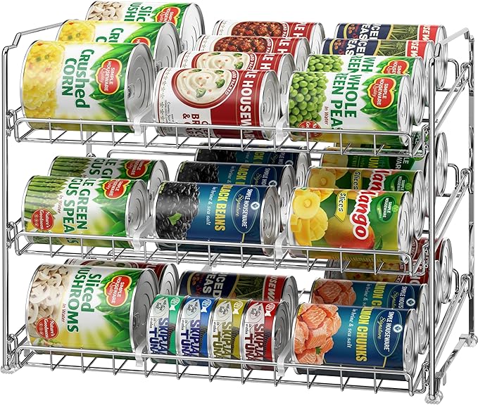 Simple Houseware Stackable Can Organizer Rack for Pantry/Cabinet – 11.5" D x 17" W x 13.75" H, Holds 36 Cans, 3-Tier Can Food Storage Dispenser