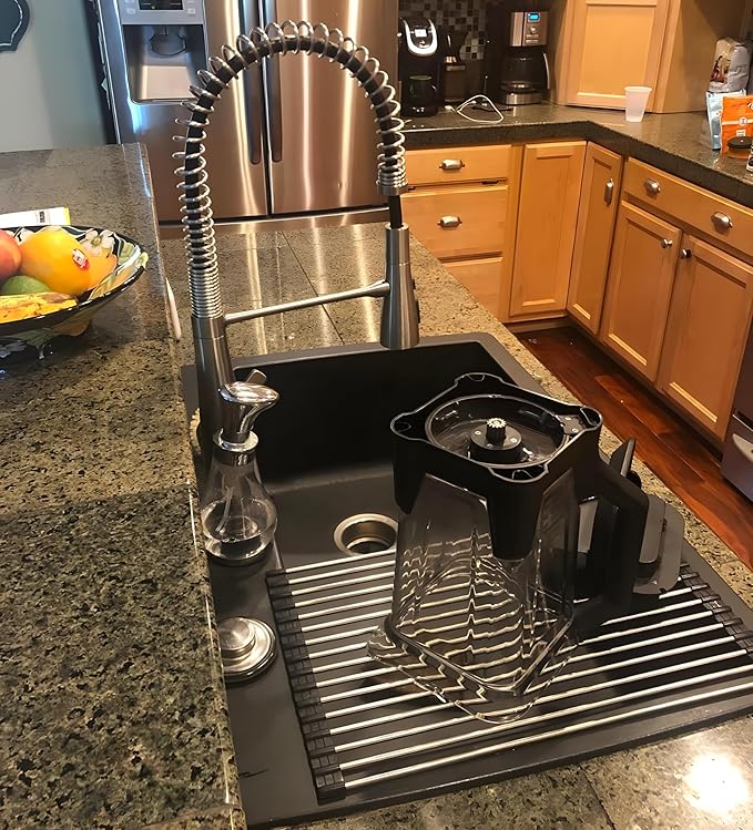 Roll up Dish Drying Rack Over The Sink Kitchen Roll up Sink Drying Rack Portable Dish Drainer Foldable Dish Drying Rack (Black, 37 * 30CM)