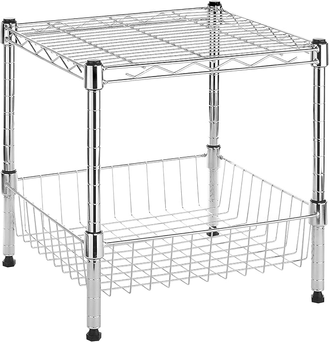 2-Wire Shelving Unit, Metal Storage Shelves, Stacking Shelf with Basket
