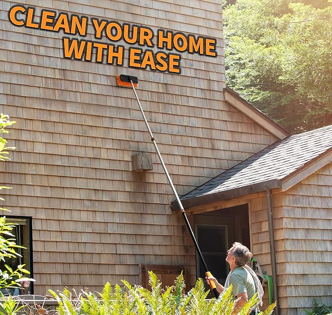 High Reach Duster Kit - 30ft Telescoping Pole + Brushes (5-24ft) - Cleaning & Washing