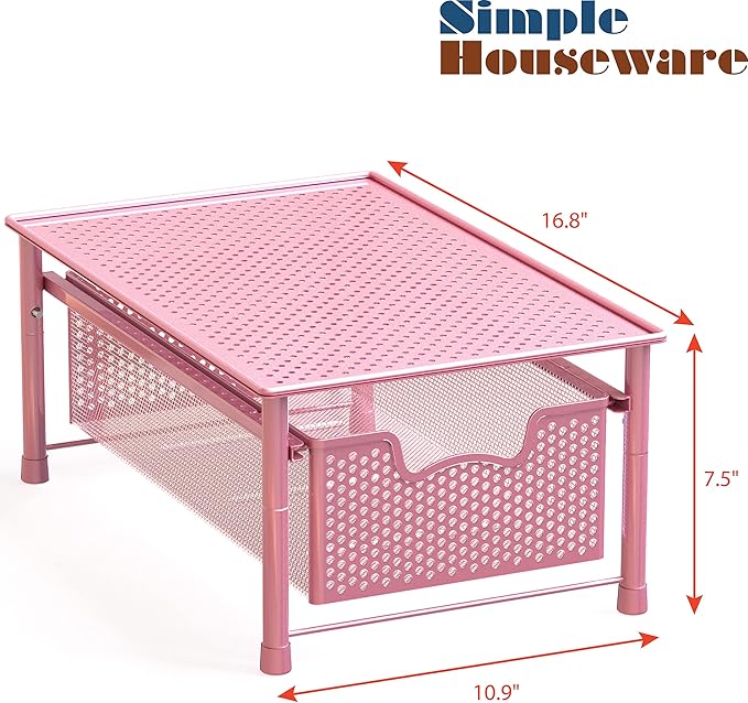 Simple Houseware Stackable Cabinet Basket Drawer Organizer, Pink