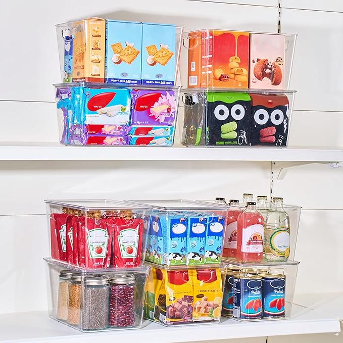 theaoo Clear Storage Bins with Lids Stackable - Large Plastic Containers for Pantry Organization and Storage - Perfect for kitchen,Fridge,Laundry Room