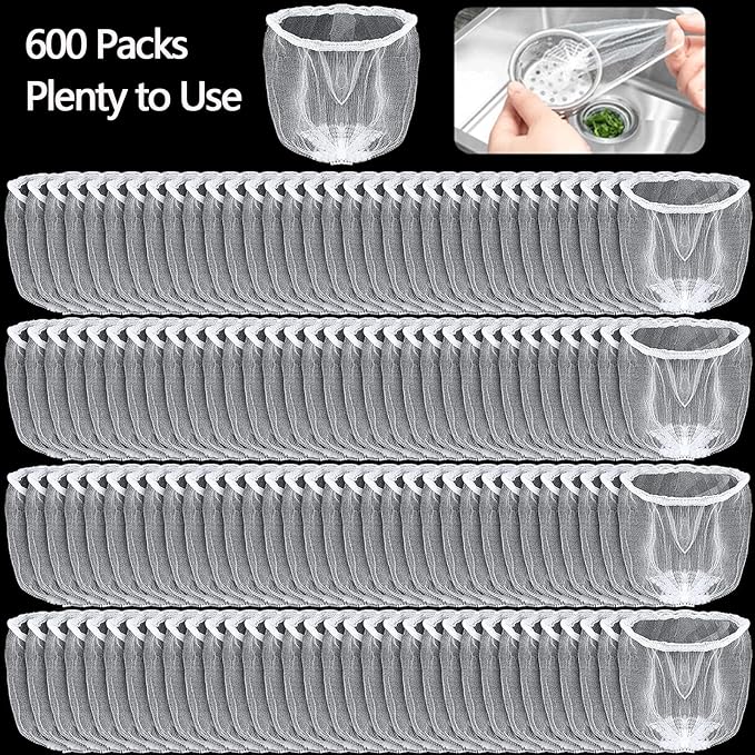 600pcs Kitchen Sink Strainer Mesh Bags, Disposable, Anti-Clogging, Elastic, Fits Most Sink Drain Strainer Basket, Collecting Food Scraps Leftover Waste Garbage