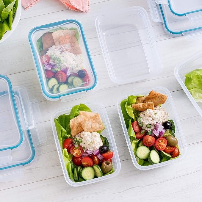 Snapware Plastic Total Solution 5-Pack (3-Cup) Food Storage Containers Set, Leakproof & Airtight Plastic Locking Lids Rectangular Tupperware