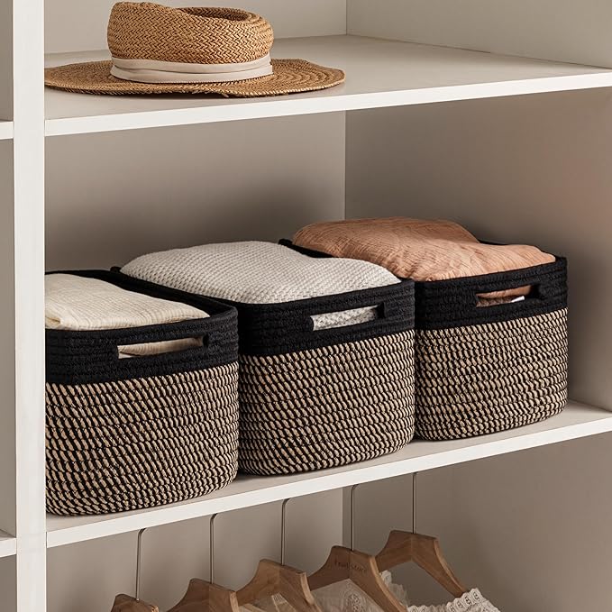 4 Pack Storage Baskets for Shelves, Baskets for Organizing, Black&Brown