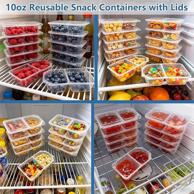 10 OZ New Snack Pack Containers &Reusable Snack Containers with Lids-Double Compartment Meal Prep Containers,Compartment Condiment Containers,Perfect for Bulk Meal Prep & On-the-Go (20 Sets)