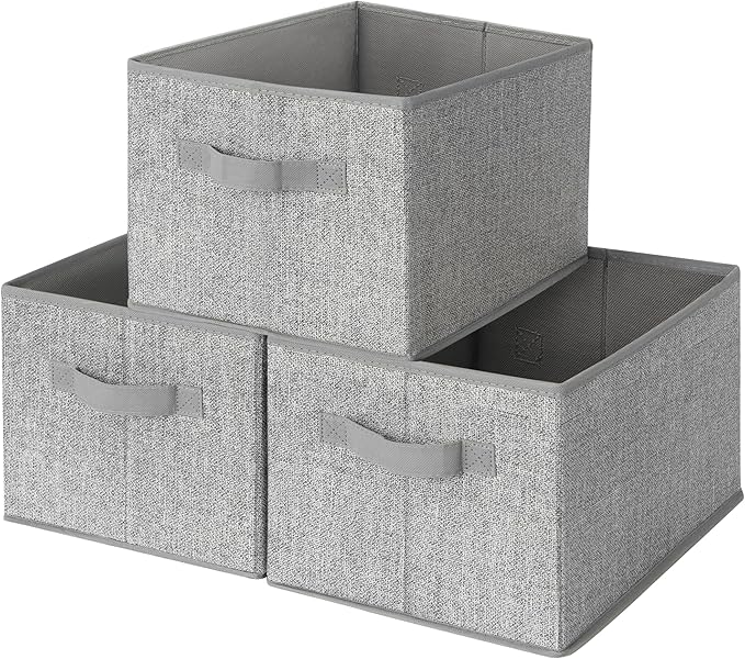 GRANNY SAYS Storage Baskets for Shelves, Closet Storage Bins with Handles, Fabric Organizers and Storage Bins, Storage Boxes for Clothes, Gray, Medium, 3-Pack
