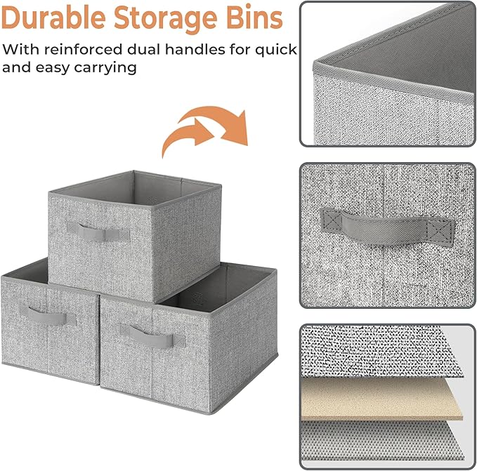 GRANNY SAYS Storage Baskets for Shelves, Closet Storage Bins with Handles, Fabric Organizers and Storage Bins, Storage Boxes for Clothes, Gray, Medium, 3-Pack