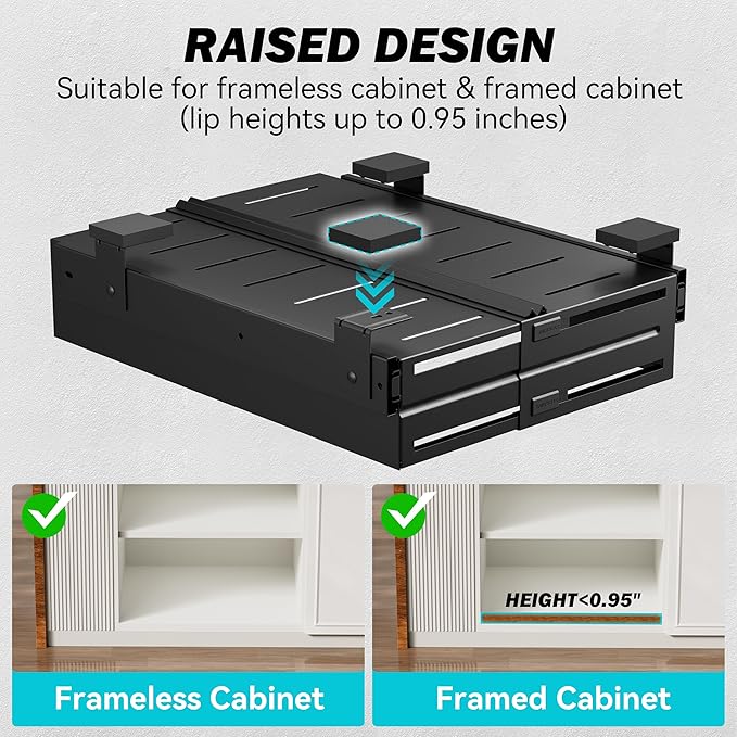 Pull Out Cabinet Organizer, Expandable Width 8"-13", Heavy Duty Metal Slide Out Drawers for Cabinets, Expandable Cabinet Pull Out Shelves for Kitchen, Pantry, Bathroom, Black