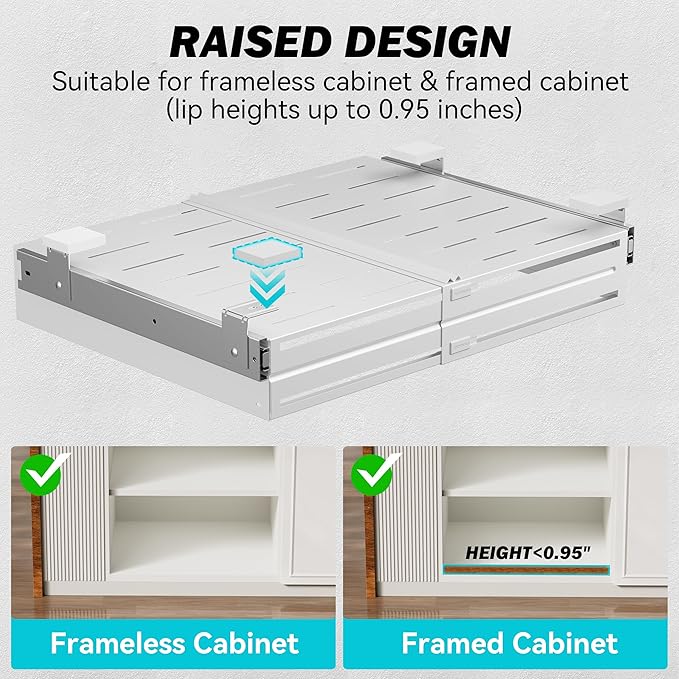 Pull Out Cabinet Organizer, Expandable Width 13"-22", Heavy Duty Metal Slide Out Drawers for Cabinets, Expandable Cabinet Pull Out Shelves for Kitchen, Pantry, Bathroom, White