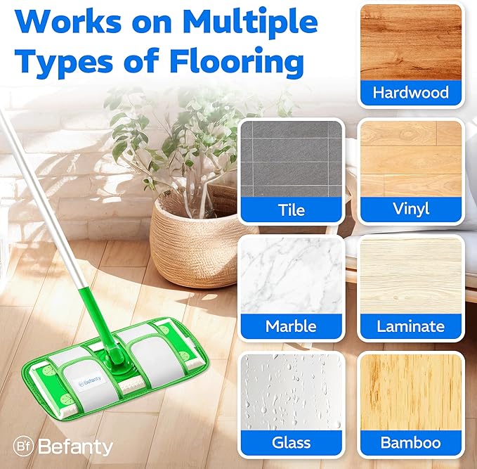 2 Pack Reusable Microfiber Mop Pads, Compatible with Swiffer Sweeper, Machine Washable Cloths, Refills for All Floor Cleaning, Hook and Loop, Wet Dry - 10"- 12"