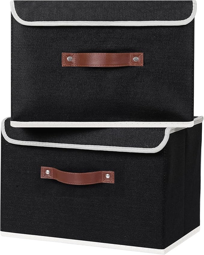ANMINY 4 Storage Bins with Lid - Large Black