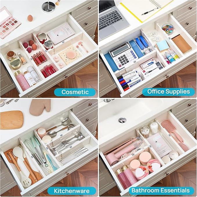 12 Pack Drawer Dividers for Clothes, Kitchen & Office Storage