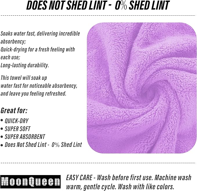 MOONQUEEN 18 Pack Premium Hand Towels - Quick Drying - Microfiber Coral Velvet Highly Absorbent Towels - Multipurpose Use as Hotel, Bathroom, Shower, Spa, Hand Towel 16 x 28 inches (Purple)