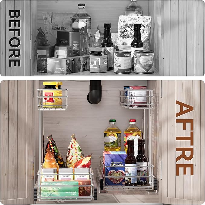 Under Sink Organizer 2 Packs, Pull Out Cabinet Organizer 2 Tier