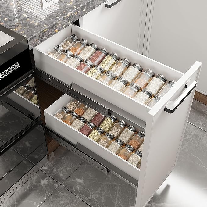 AMBIRD Bamboo Spice Drawer Organizer with Non-slip Mat,4 Tier - 2 Set Jar Spice Rack Tray From 12''to 24''