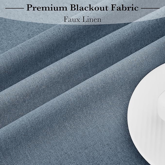 RYB HOME 100% Blackout Curtains for French Door, Privacy Lightweighted Door Window Curtains Thermal Insulated for Kitchen Living Room Easy to Install Blinds, W30 x L80 inch, 1 Pc, Haze Blue