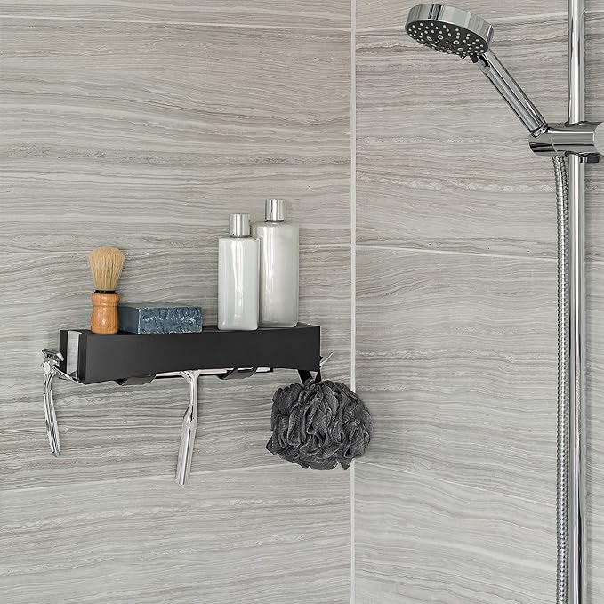 Better Living Products 15384 CLEVER Flip Shower Shelf, Black and Chrome