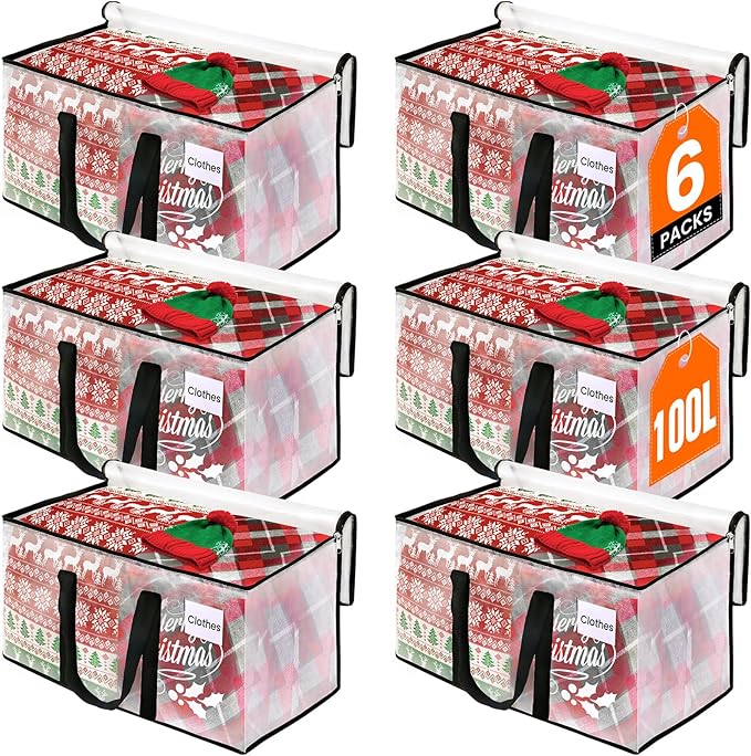 Clear Heavy Duty Extra Large Storage Bags, Reinforced Handles and Double Zippers