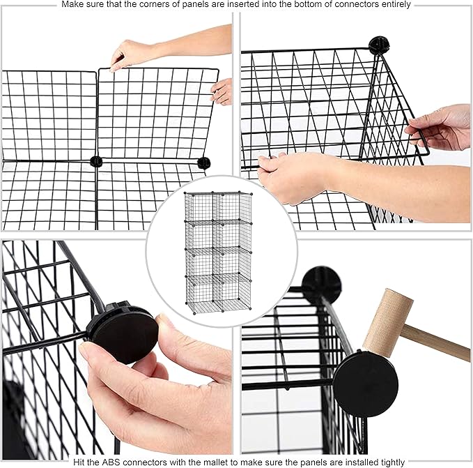 C&AHOME Wire Cube Storage, 8-Cube Organizer Metal C Grids Storage, Storage Bins Shelving, Modular Book Shelf, DIY Closet Cabinet Ideal for Living Room, Home, Office 24.8" L x 12.4" W x 48.4" H Black