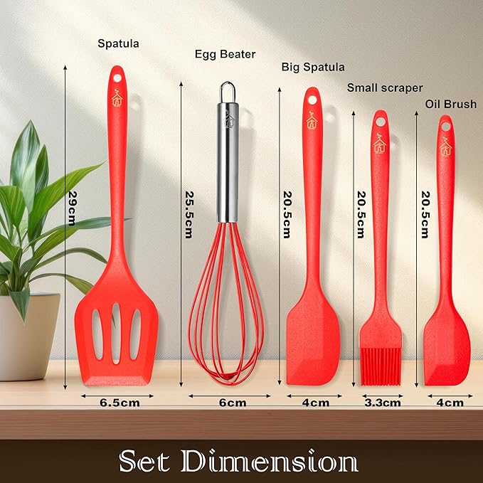 5 Pcs Silicone Spatula Set, Food Grade Rubber Spatula, silicone cooking utensils set, spatulas silicone heat resistant 600°F for Nonstick Cookware, Perfect for Baking and Cooking, Bonus Whisk Included