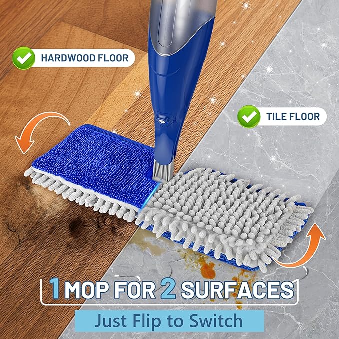 Papclean Spray Mops for Floor Cleaning: Double Sided Dust Mop for Hardwood Wood Tile Floor with Reusable Microfiber Pads - Wet Dry Kitchen Bathroom Cleaning