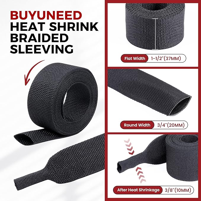 Heat Shrink Wire Loom 2:1 Shrinkable Braided Cable Sleeve 3/4 Inch ID-128ft Abrasion Protection Flexibility Fabric Wiring Harness Cover Sheath